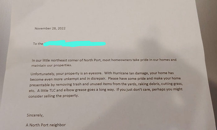 My Family Is Displaced From A Hurricane And A Neighbor Left A Letter