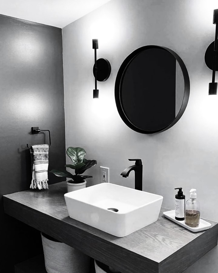modern bathroom with panda theme style and sink with mirror