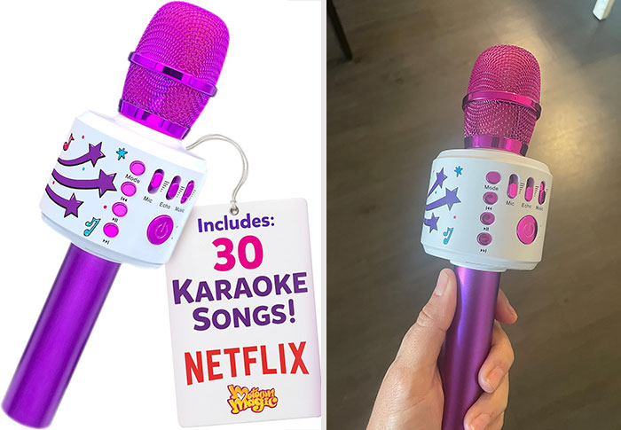 Motown Magic Bluetooth Karaoke Microphone: Featuring 30 legendary songs and four fun voice effects, will transform your child into a superstar, providing high-quality sound for their unforgettable performances.