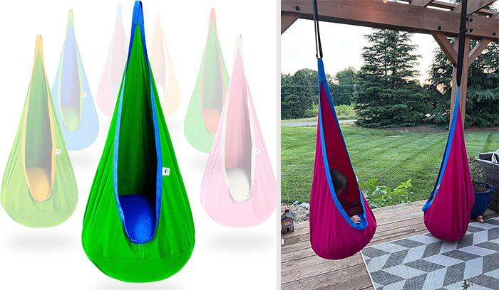 Kids Hanging Seat Hammock: Perfect for indoor and outdoor use, providing a cozy and safe space for children to sit in, read, relax, or listen to music with its high-quality, easy-to-install design, making it an essential addition for any 7-year-old's fun space.