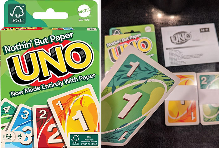 Mattel Games UNO Nothin' But Paper Card Game: Perfect for hosting eco-friendly 7-year-olds' game nights, complete with non-toxic materials and fully recyclable features.