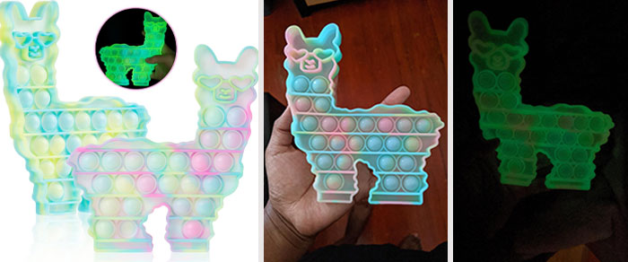 The Glow in The Dark POP Bubble Fidget Llama Toy: Allows kids to effectively relieve anxiety, engage with light-absorbing and emitting glow in the dark features, all on a safe and high-quality silicone board, making it an excellent gift.