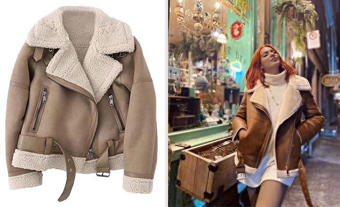 Women's Faux Shearing Moto Jacket: Stay warm and stylish this winter with this extremely soft and fluffy, oversized motor parkas jacket that looks just like a high-end designer piece.
