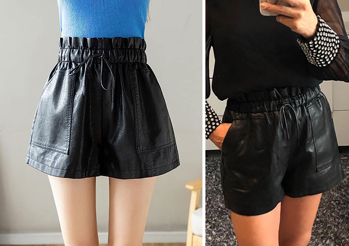 High Waisted Black Faux Leather Shorts: Offering a stylish, designer-like feel for your casual outings or date nights.