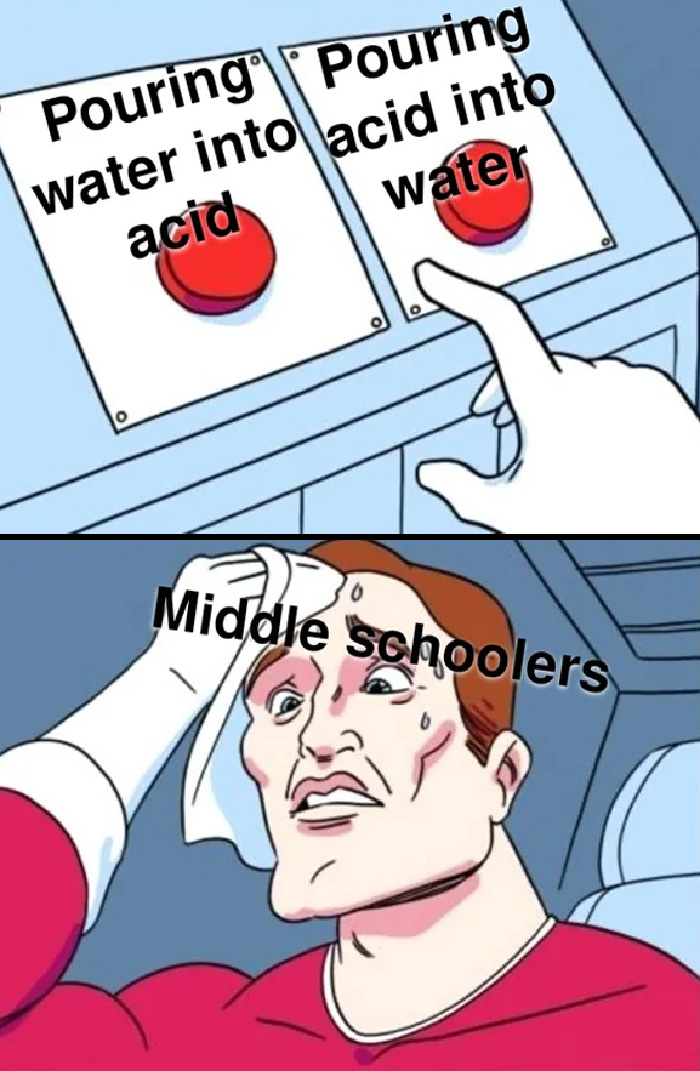 Middle schooler choosing where to pour acid 