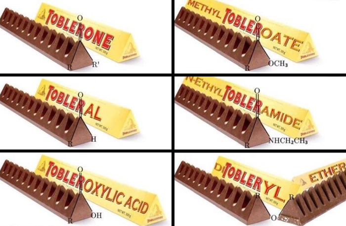 Chemistry meme about Toblerone chocolate 