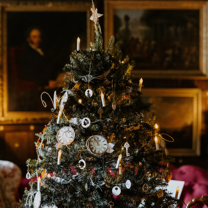 Christmas tree with clocks ornaments 