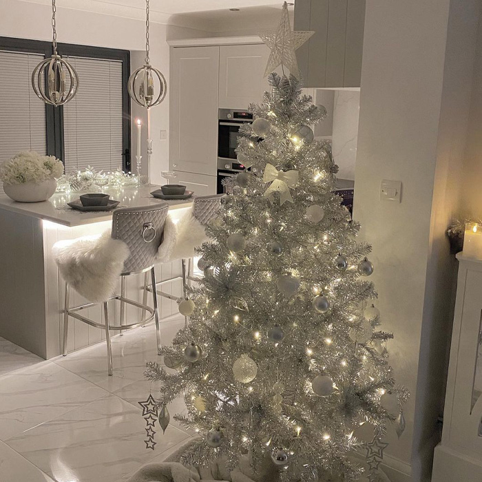 Grey Christmas tree on the kitchen 