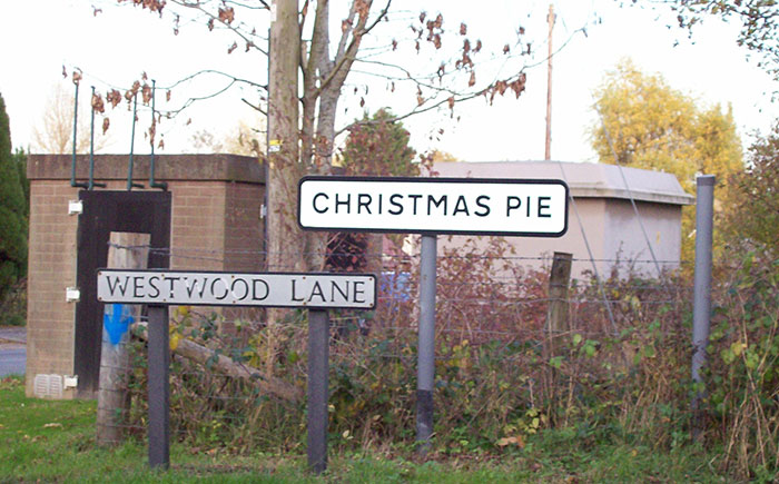 Christmas Pie, Surrey, England city sign 