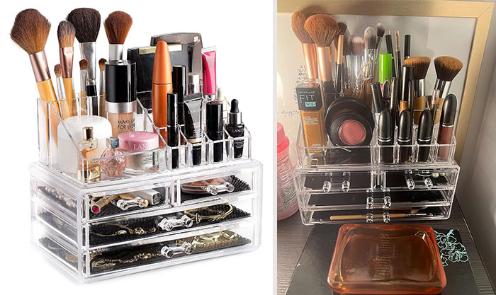 Masirs Clear Cosmetic Storage Organizer: A versatile and practical solution for keeping all your cosmetics or jewelry neat, organized and easily accessible, while adding a chic, elegant touch to your vanity or dresser.