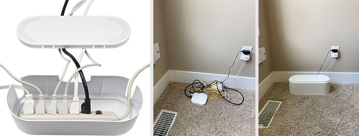 D-Line Cable Management Box: A genius way to improve appearance by managing power strips and cords effectively, thus reducing hazards and maintaining a clean and organized home or office space.