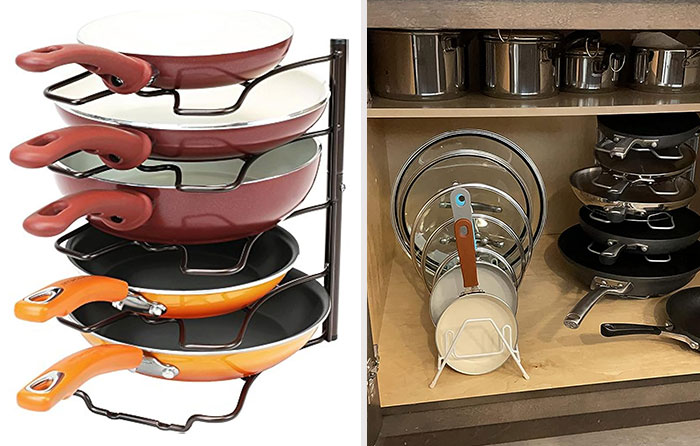 Decobros Kitchen Counter And Cabinet Pan Organizer: Offering vertical or horizontal mounting for perfectly managed pans and lids, and saving you vital cabinet and countertop space.