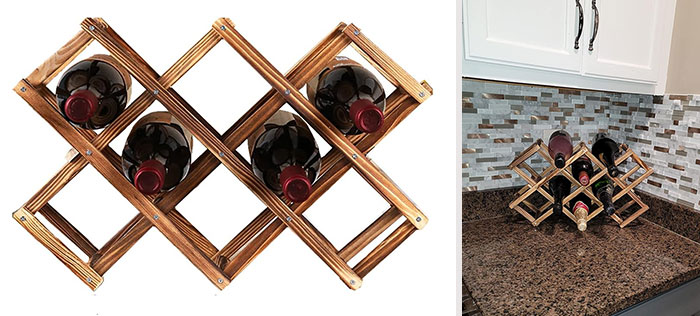 Ferfil Wine Rack: A foldable and space-saving storage solution that accommodates up to 10 bottles in a stylish, eco-friendly wooden design you won't need to hide away.