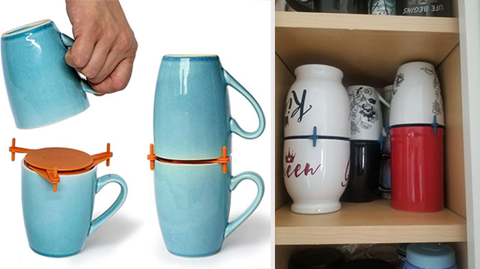 Elypro Coffee Mug Organizers: The perfect adjustable stacking device that will create a clutter-free kitchen and easily transform your cupboards from chaos to calm.