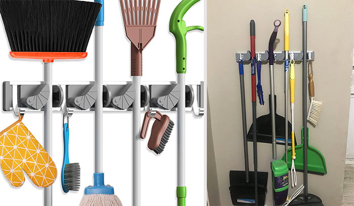 Holikme Mop And Broom Holder: A durable and lightweight tool organizer that banishes clutter and guarantees to keep your brooms, mops, and tools tidily in place, transforming your storage space with flawless organization.
