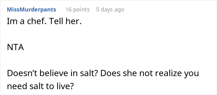 Couple Decides To No Longer Eat MIL's Food Because She's A Terrible Cook, She Gets Offended Couple Decides To No Longer Eat MIL's Food Because She's A Terrible Cook, She Gets Offended