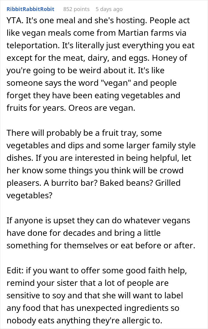 Guy Calls Out Vegan Sister For “Forcing An Entire Family To Adopt Her Choices”, Internet Is Split Guy Calls Out Vegan Sister For “Forcing An Entire Family To Adopt Her Choices”, Internet Is Split