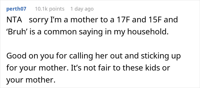 Commenter perth07 supports shaming older sister for getting pregnant seventh time, highlighting family tensions and fairness concerns. Commenter perth07 supports shaming older sister for getting pregnant seventh time, highlighting family tensions and fairness concerns.