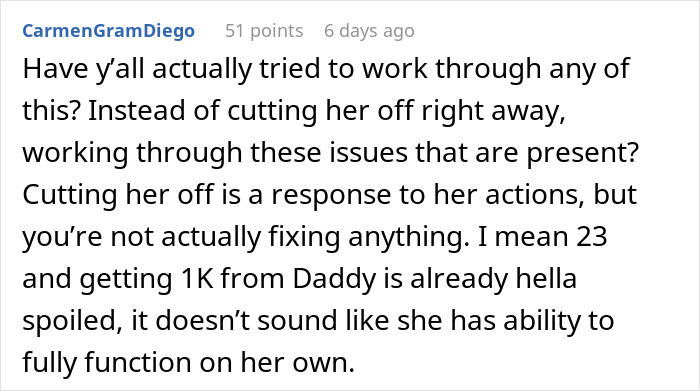 “Would I Be The Jerk For Financially Cutting Off My Daughter?” “Would I Be The Jerk For Financially Cutting Off My Daughter?”
