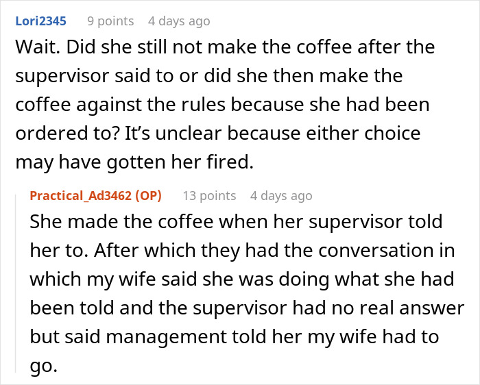 “Fire Me, Lol”: Woman Won't Make Coffee For Male Colleagues, Gets Fired, Cues Malicious Compliance “Fire Me, Lol”: Woman Won't Make Coffee For Male Colleagues, Gets Fired, Cues Malicious Compliance