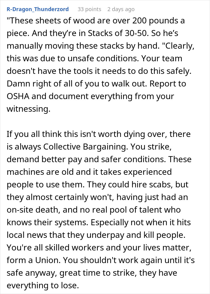 Boss Tries To Brush Off Death On The Job, Workers Retaliate Boss Tries To Brush Off Death On The Job, Workers Retaliate