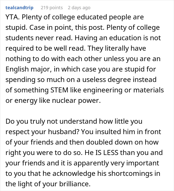 “He Works On Nuclear Reactors”: Woman Calls Husband Uneducated, Gets Called Out “He Works On Nuclear Reactors”: Woman Calls Husband Uneducated, Gets Called Out