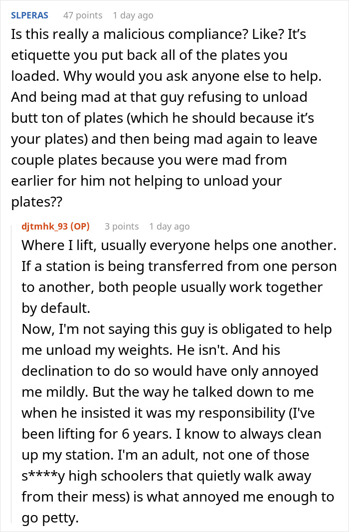 Guy Refuses To Help A Fellow Gym Member, Gets Malicious Compliance In Return