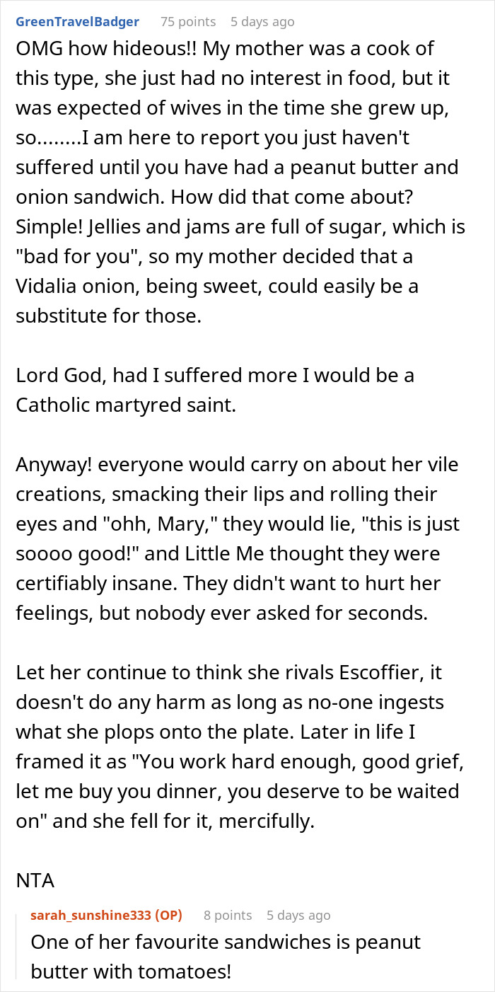 Couple Decides To No Longer Eat MIL's Food Because She's A Terrible Cook, She Gets Offended Couple Decides To No Longer Eat MIL's Food Because She's A Terrible Cook, She Gets Offended