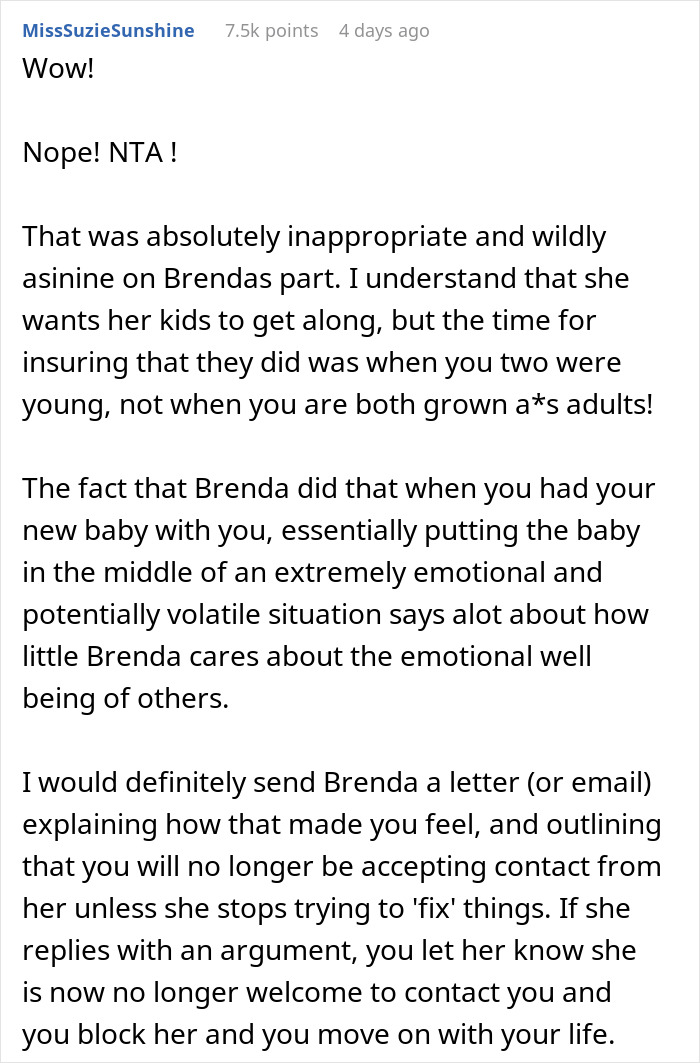 Comment discussing a man visiting mom to introduce baby son and facing a full-blown family intervention instead Comment discussing a man visiting mom to introduce baby son and facing a full-blown family intervention instead