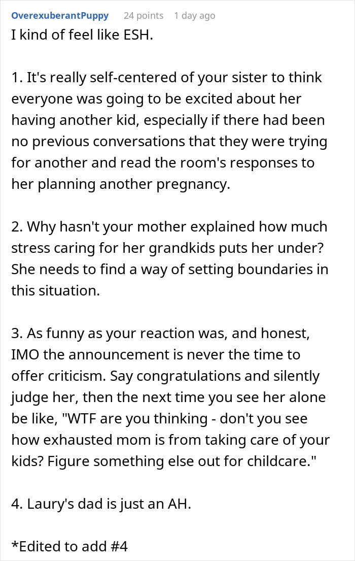 Comment discussing family tension after older sister’s seventh pregnancy, highlighting reactions and stress in the household. Comment discussing family tension after older sister’s seventh pregnancy, highlighting reactions and stress in the household.