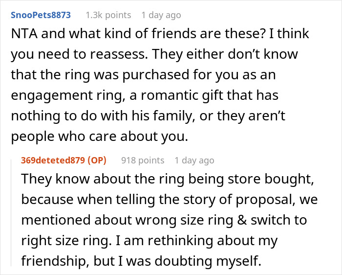 Reddit discussion about family heirloom ring dispute involving late son’s fiancé who takes family to court. Reddit discussion about family heirloom ring dispute involving late son’s fiancé who takes family to court.