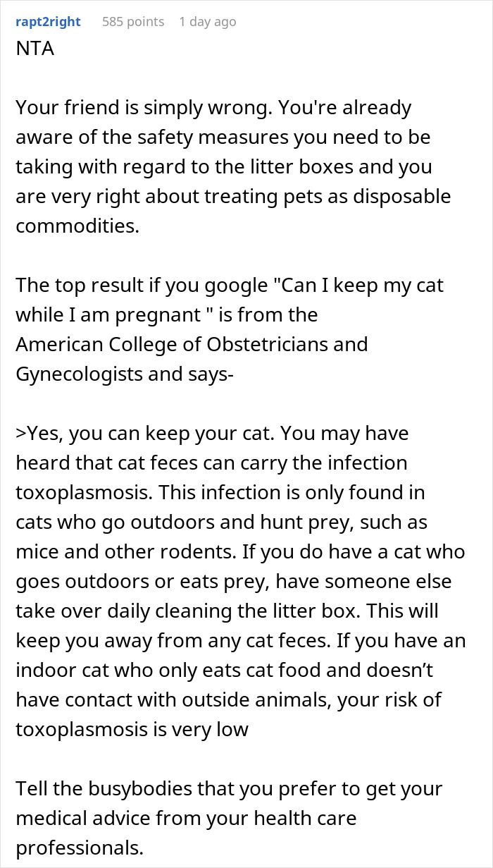 Woman Is Disappointed Friend Won’t Get Rid Of Her Cats Now That She’s Pregnant To Protect Her Baby Woman Is Disappointed Friend Won’t Get Rid Of Her Cats Now That She’s Pregnant To Protect Her Baby