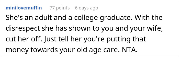 “Would I Be The Jerk For Financially Cutting Off My Daughter?” “Would I Be The Jerk For Financially Cutting Off My Daughter?”