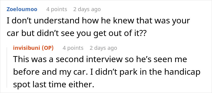 Person Leaves Interview When Manager Demands They Prove It’s Not Their Car In The Handicap Spot Person Leaves Interview When Manager Demands They Prove It’s Not Their Car In The Handicap Spot