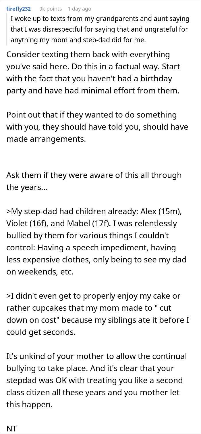 Mom And Stepdad Berate 18 Y.O. For Not Spending Her B-Day With Them, She Sets The Story Straight