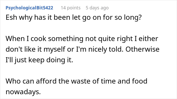 Couple Decides To No Longer Eat MIL's Food Because She's A Terrible Cook, She Gets Offended Couple Decides To No Longer Eat MIL's Food Because She's A Terrible Cook, She Gets Offended
