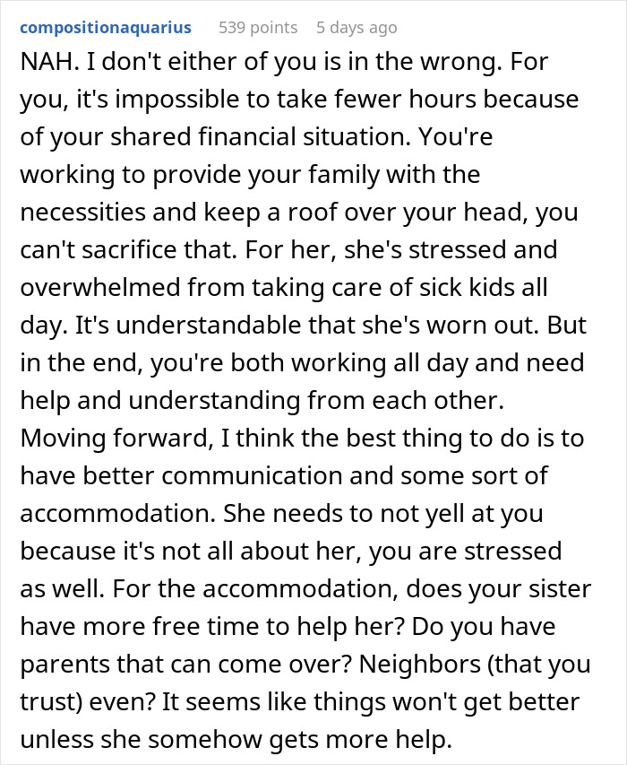 Husband Refuses To Take Less Hours At Work Just Because His 6 Kids Are Sick