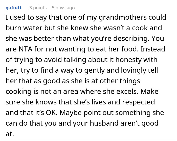 Couple Decides To No Longer Eat MIL's Food Because She's A Terrible Cook, She Gets Offended Couple Decides To No Longer Eat MIL's Food Because She's A Terrible Cook, She Gets Offended