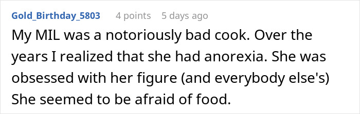 Couple Decides To No Longer Eat MIL's Food Because She's A Terrible Cook, She Gets Offended Couple Decides To No Longer Eat MIL's Food Because She's A Terrible Cook, She Gets Offended
