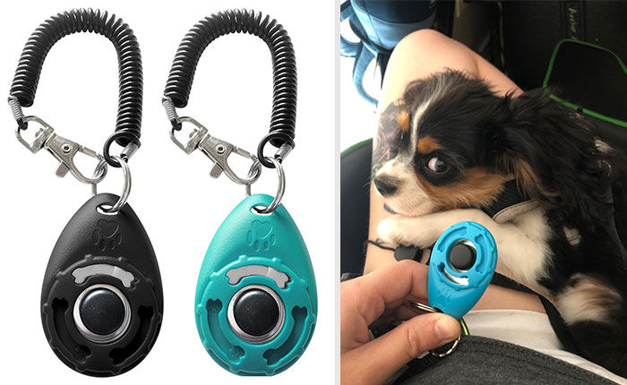 HoAoOo Pet Training Clicker With Wrist Strap: To quickly and easily train your dog's obedience and tricks while also correcting bad behaviour — all it takes is a simple press and command.