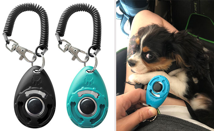 HoAoOo Pet Training Clicker with Wrist Strap - Dog Training Clickers (New  Black + Blue)