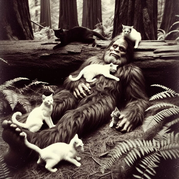 We Created Whimsical Art That Captures Bigfoot’s Friendship With Cats (6 Pics)