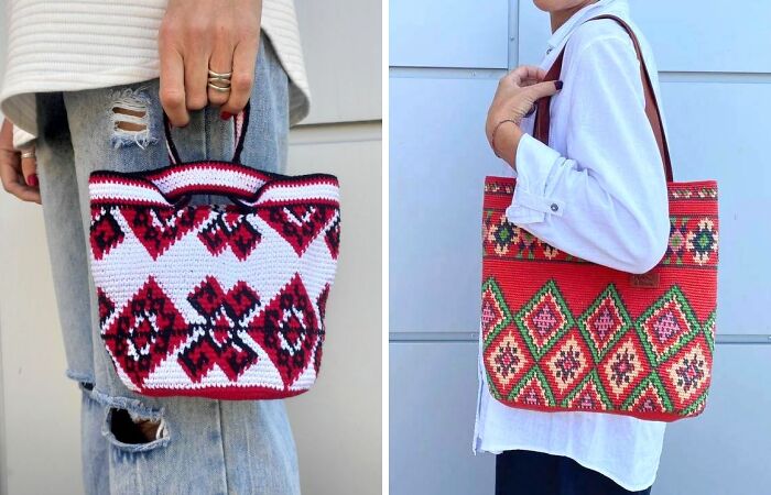 My Sister And I Crocheted A Whole Series Of Bags Using Recycled Yarn (7 Pics)