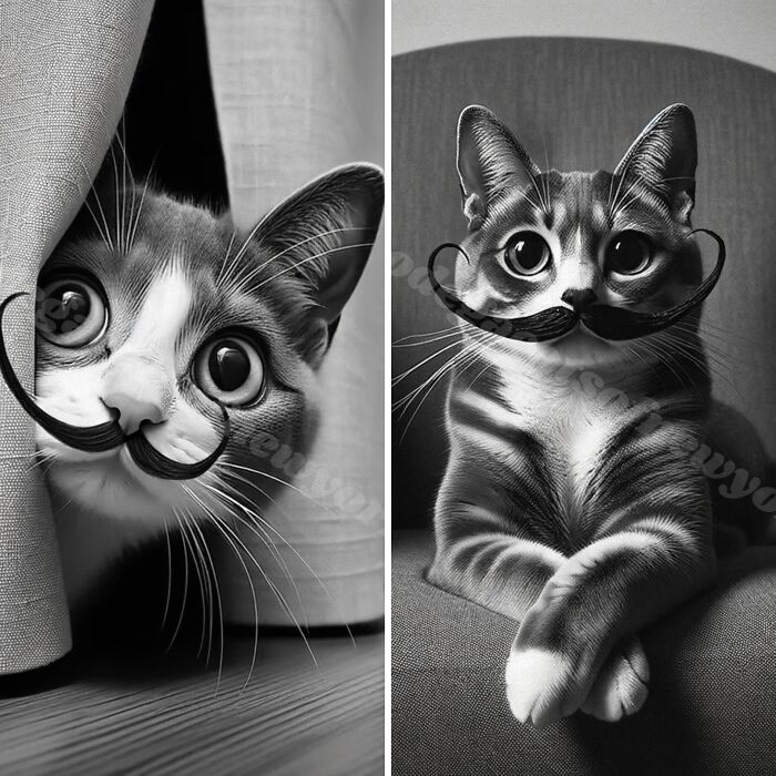 The Posh Whiskers: The Art Of Mustache Cats