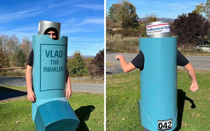 My Son's Name Is Vlad, And He Has Asthma. For Halloween, He Created A Costume Called "Vlad The Inhaler"