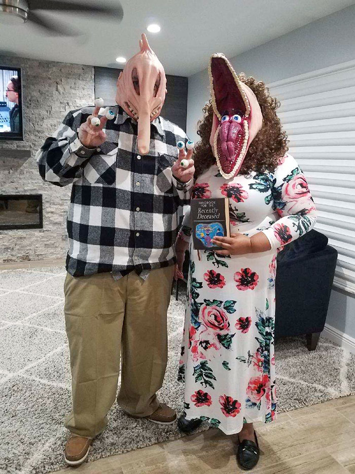 My Girlfriend And I Dressed As Adam And Barbara From "Beetlejuice"
