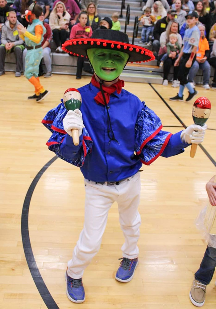 My 8-Year-Old Son As A Stanley Ipkiss From The Mask At His School's Halloween Contest