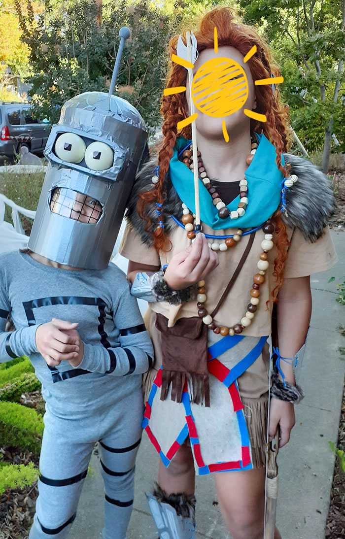 Aloy Halloween Costume For My Daughter. Plus Bonus Bender For My Youngest