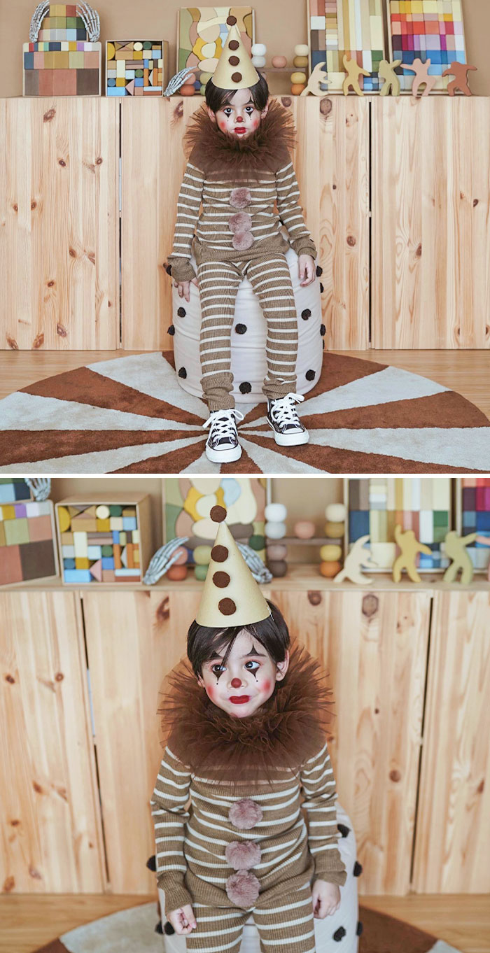I Decide To Dress My Son As A Clown For This Year's Halloween. I Made A DIY Ruffle Collar And A Cardboard Cone With Pom-Poms. Everything Was Done On Last Minute
