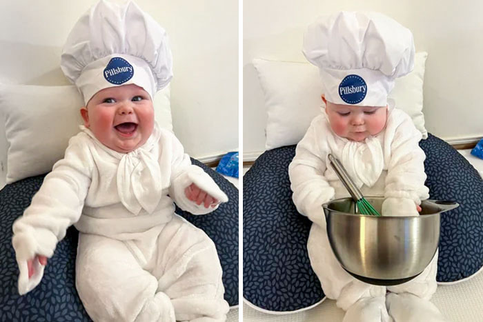 My Son Dressed As The Pillsbury Doughboy For Halloween, And The Pictures Makes Me Smile